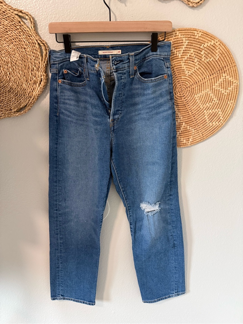 Classic Mid Wash wedge straight Blue Women’s Jeans